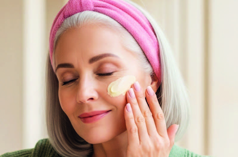 Rituel de soin du visage : beauté apaisée, respect du temps qui passe, geste conscient.